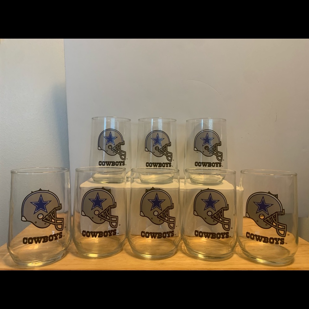 Vintage Dallas Cowboys Helmet NFL Logo 5'' Rock’s Whiskey Glass Set Of 8!
